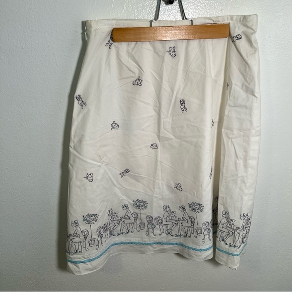 Vintage Loft Skirt White Embroidered Cafe Pattern 8 - Picture 6 of 10